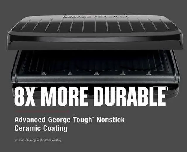 Alt view image 6 of 7 - Family-Size Grill & Panini Press, Nonstick Ceramic Coating, Fat-Removing Slope, Adjustable Angle, Indoor/Outdoor Use