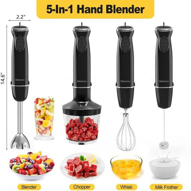 Alt view image 2 of 7 - Immersion Blender Set for Kitchen,500W Extra Quiet Emulsion Blender Handheld,12 Speed Electric Hand Mixer with BPA Free Attachments:Chopper Bowl,Whisk,Milk Frother,Measuring Cup