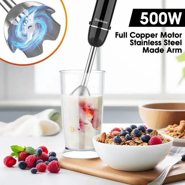 Alt view image 4 of 7 - Immersion Blender Set for Kitchen,500W Extra Quiet Emulsion Blender Handheld,12 Speed Electric Hand Mixer with BPA Free Attachments:Chopper Bowl,Whisk,Milk Frother,Measuring Cup