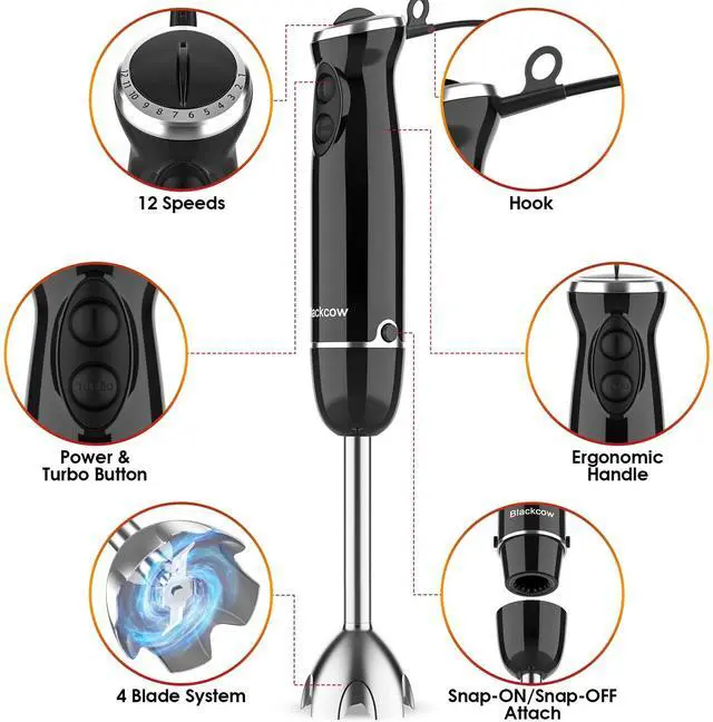 Alt view image 5 of 7 - Immersion Blender Set for Kitchen,500W Extra Quiet Emulsion Blender Handheld,12 Speed Electric Hand Mixer with BPA Free Attachments:Chopper Bowl,Whisk,Milk Frother,Measuring Cup