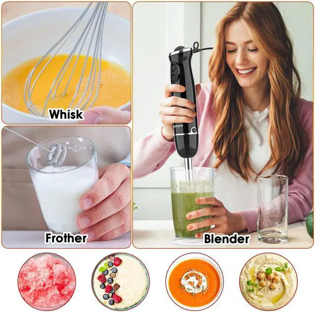 Alt view image 6 of 7 - Immersion Blender Set for Kitchen,500W Extra Quiet Emulsion Blender Handheld,12 Speed Electric Hand Mixer with BPA Free Attachments:Chopper Bowl,Whisk,Milk Frother,Measuring Cup