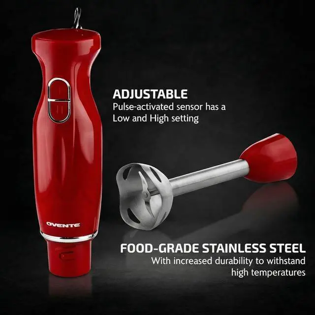 Alt view image 5 of 7 - Immersion Hand Blender, 300W Corded Electric Handheld Stick Mixer with 2 Mixing Speeds and Stainless Steel Blades for Smoothies, Purees & Baby Food, Red HS560R