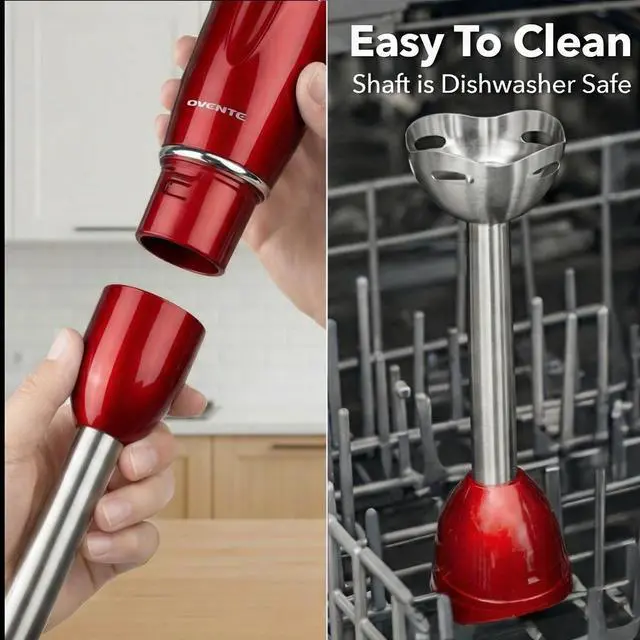 Alt view image 7 of 7 - Immersion Hand Blender, 300W Corded Electric Handheld Stick Mixer with 2 Mixing Speeds and Stainless Steel Blades for Smoothies, Purees & Baby Food, Red HS560R