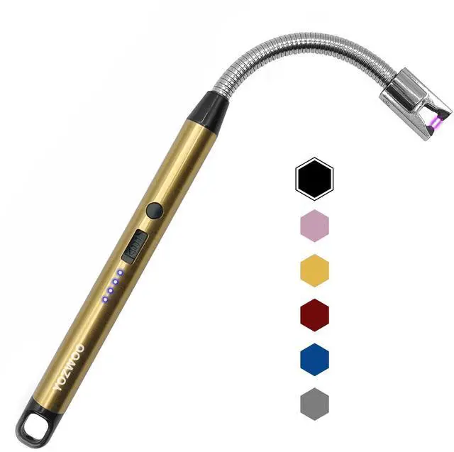 Main image of Rechargeable USB C Lighter - Windproof Flameless Plasma Arc Lighter with 360 Flexible Neck and LED Battery Display for Candle, Fireworks, Cooking (Gold)