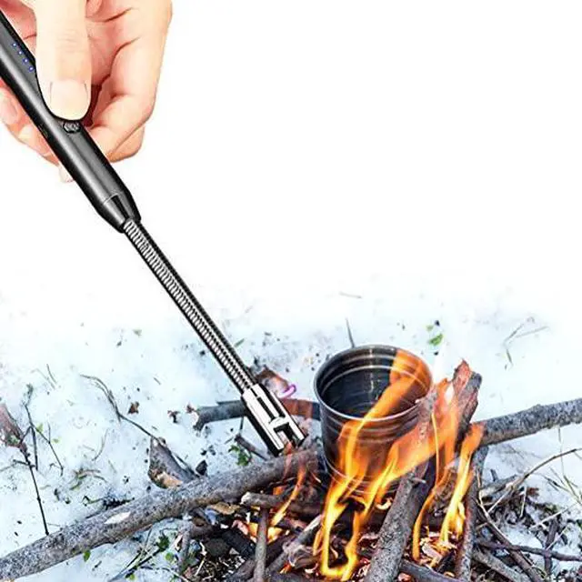 Alt view image 7 of 7 - Rechargeable USB C Lighter - Windproof Flameless Plasma Arc Lighter with 360 Flexible Neck and LED Battery Display for Candle, Fireworks, Cooking (Gold)