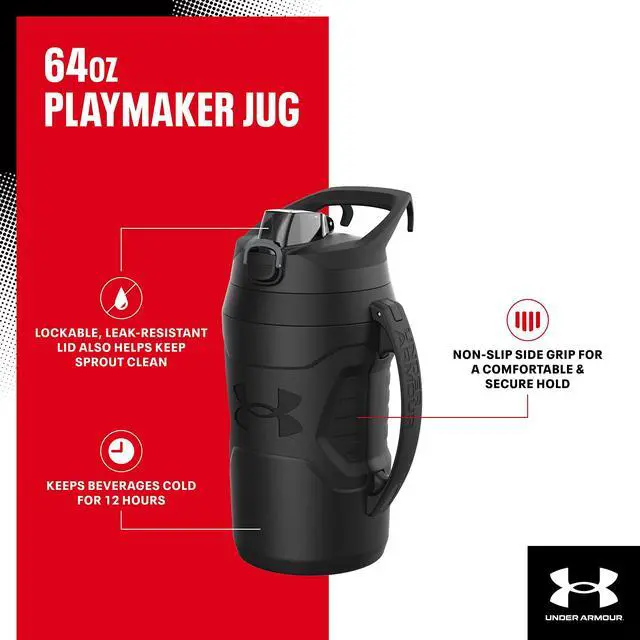 Alt view image 2 of 6 - Half Gallon Water Bottle Insulated, 64oz Insulated Water Bottle with Handle, Fence Hook, Leak Resistant, for Baseball, Football & More - Black/Black