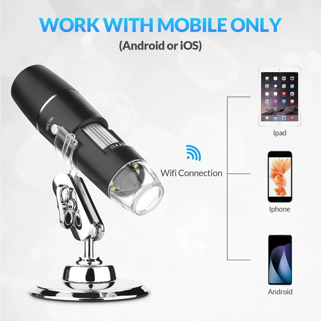 Alt view image 2 of 7 - Handheld Digital Microscope Wireless Portable for Kids Adults 50x-1000x Magnification with 360 Rotate Stand Compatible with iOS/Android iPhone, iPad