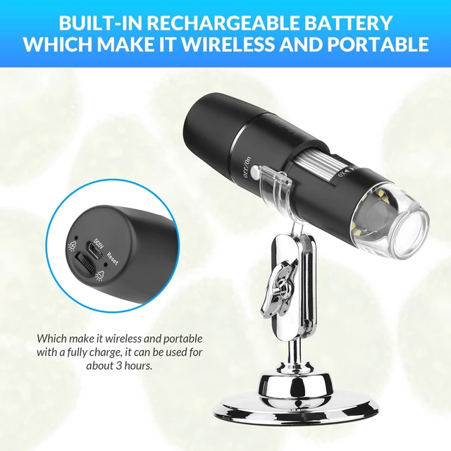 Alt view image 3 of 7 - Handheld Digital Microscope Wireless Portable for Kids Adults 50x-1000x Magnification with 360 Rotate Stand Compatible with iOS/Android iPhone, iPad