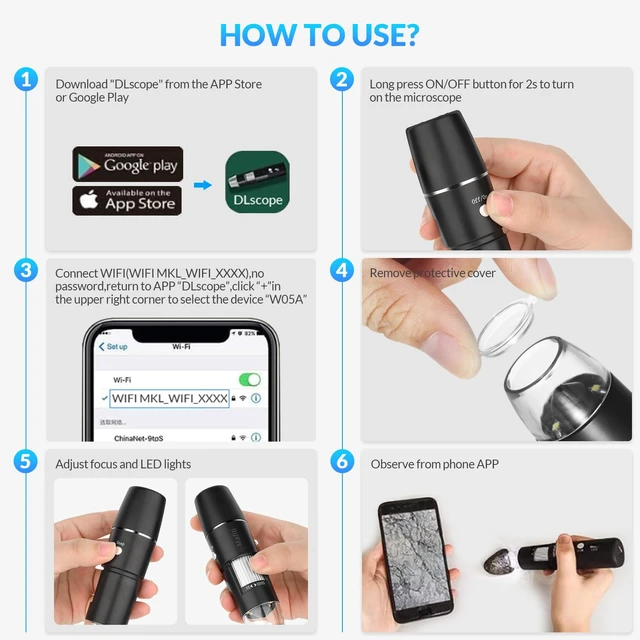 Alt view image 4 of 7 - Handheld Digital Microscope Wireless Portable for Kids Adults 50x-1000x Magnification with 360 Rotate Stand Compatible with iOS/Android iPhone, iPad