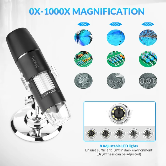 Alt view image 6 of 7 - Handheld Digital Microscope Wireless Portable for Kids Adults 50x-1000x Magnification with 360 Rotate Stand Compatible with iOS/Android iPhone, iPad