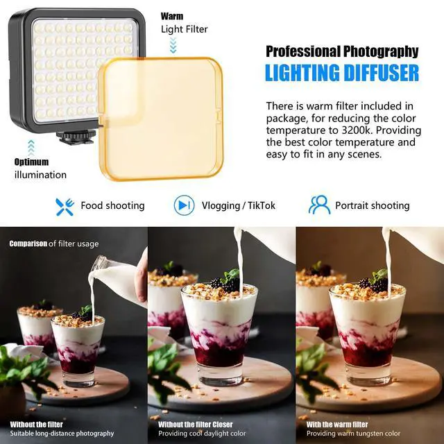 Alt view image 2 of 7 - VL80 LED Video Light Kit Portable Continuous on Camera Photography Lighting Ultra Bright with Mini Tripod & Color Filters for Streaming Video Conferencing Gaming TikTok Vlogging