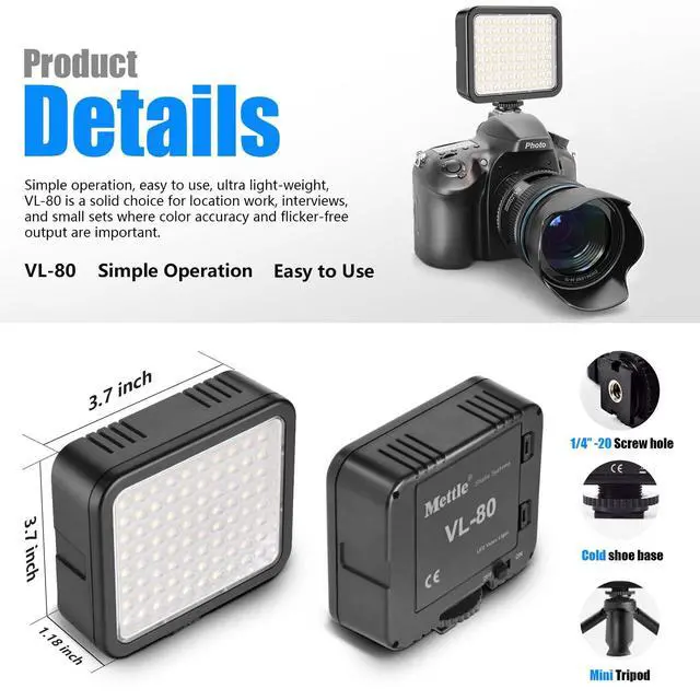 Alt view image 5 of 7 - VL80 LED Video Light Kit Portable Continuous on Camera Photography Lighting Ultra Bright with Mini Tripod & Color Filters for Streaming Video Conferencing Gaming TikTok Vlogging