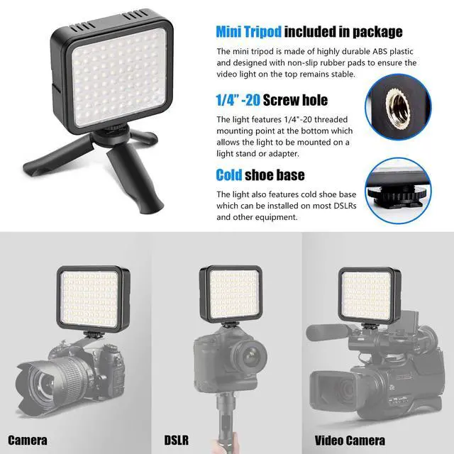 Alt view image 3 of 7 - VL80 LED Video Light Kit Portable Continuous on Camera Photography Lighting Ultra Bright with Mini Tripod & Color Filters for Streaming Video Conferencing Gaming TikTok Vlogging