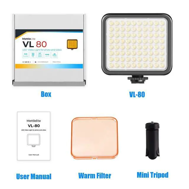 Alt view image 7 of 7 - VL80 LED Video Light Kit Portable Continuous on Camera Photography Lighting Ultra Bright with Mini Tripod & Color Filters for Streaming Video Conferencing Gaming TikTok Vlogging