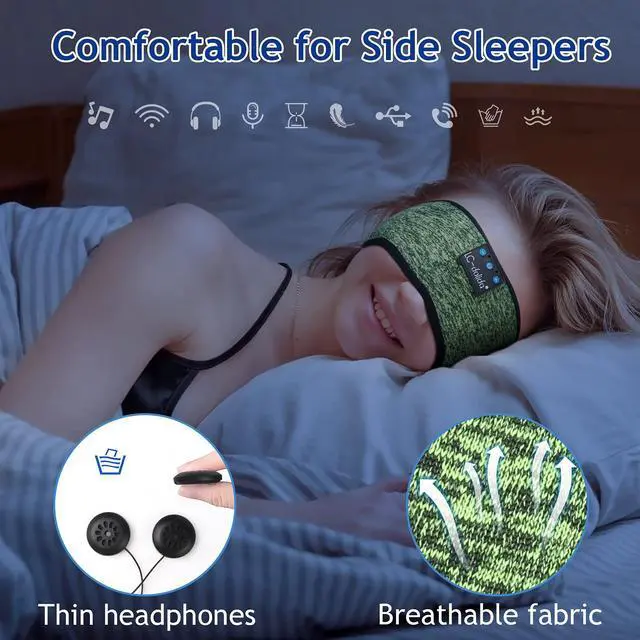 Alt view image 2 of 7 - Sleep Headphones Wireless Bluetooth Headband Headphones for Sleeping Music Band Cozy Sleep Mask with Thin HD Stereo Speakers Perfect for Side Sleepers(Olive)
