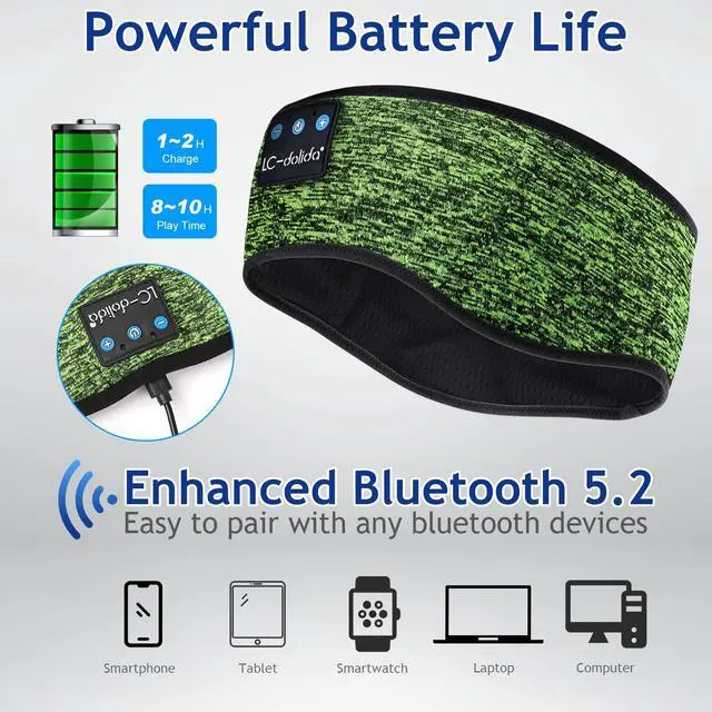 Alt view image 7 of 7 - Sleep Headphones Wireless Bluetooth Headband Headphones for Sleeping Music Band Cozy Sleep Mask with Thin HD Stereo Speakers Perfect for Side Sleepers(Olive)