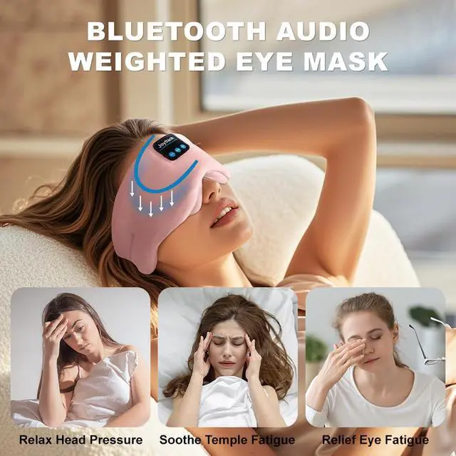 Alt view image 2 of 7 - Weighted Eye Masks Bluetooth Sleep Mask Headphones Silk Wireless Bluetooth Headband for Side Sleepers Blackout for Airplane Travel Men Women Pink