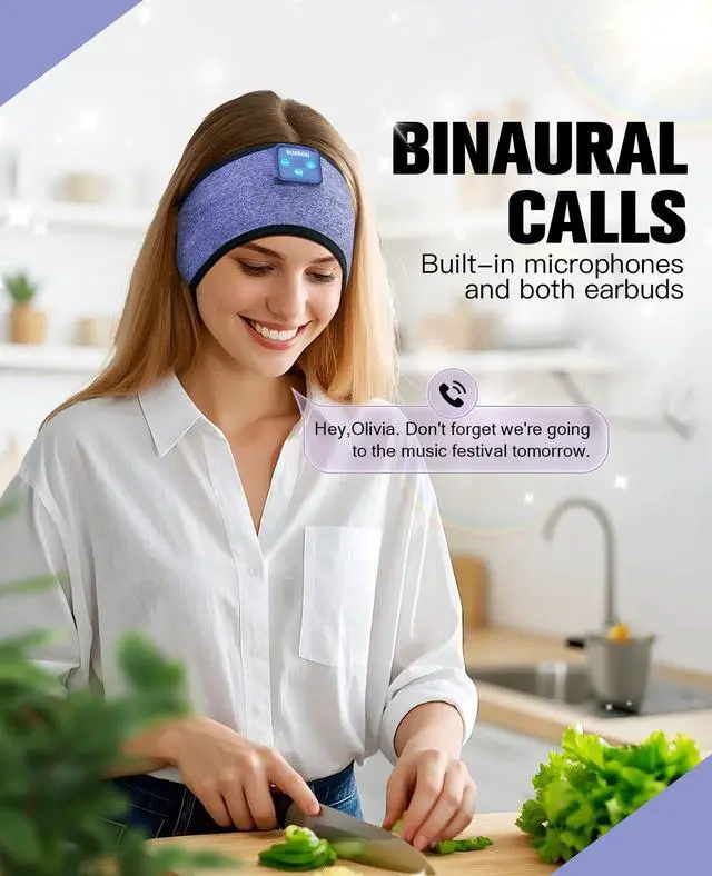 Alt view image 4 of 7 - Sleep Headphones, Bluetooth 5.4 Headband for Men Women, Ultra Soft Sleeping Headphones Wireless Music Headband Headphones for Yoga Sports Side Sleep Christmas Birthday Cool Tech Gadgets Gifts