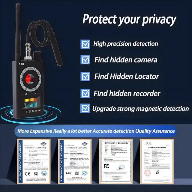 Alt view image 4 of 7 - Hidden Camera Detectors, Listening Device Detector, GPS Detector, Anti-Spy Detector, Bug Detector Electronic Sweeper, RF Signal Detector, 10 Levels Sensitivity 5 Modes, 48H Working Time