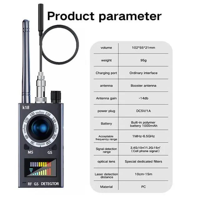 Alt view image 7 of 7 - Hidden Camera Detectors, Listening Device Detector, GPS Detector, Anti-Spy Detector, Bug Detector Electronic Sweeper, RF Signal Detector, 10 Levels Sensitivity 5 Modes, 48H Working Time