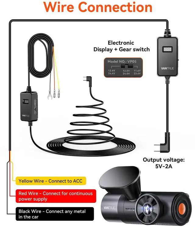 Alt view image 2 of 6 - USB-C Display Hardwire Kit with 3-Stage, Acc Cable for Dashcam, 11.6/23.6V, 12/24V, 12.4/24.4V to 5V, Fuse Holder with Low Voltage Protection, 24-Hour Parking Mode