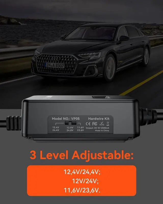 Alt view image 5 of 6 - USB-C Display Hardwire Kit with 3-Stage, Acc Cable for Dashcam, 11.6/23.6V, 12/24V, 12.4/24.4V to 5V, Fuse Holder with Low Voltage Protection, 24-Hour Parking Mode