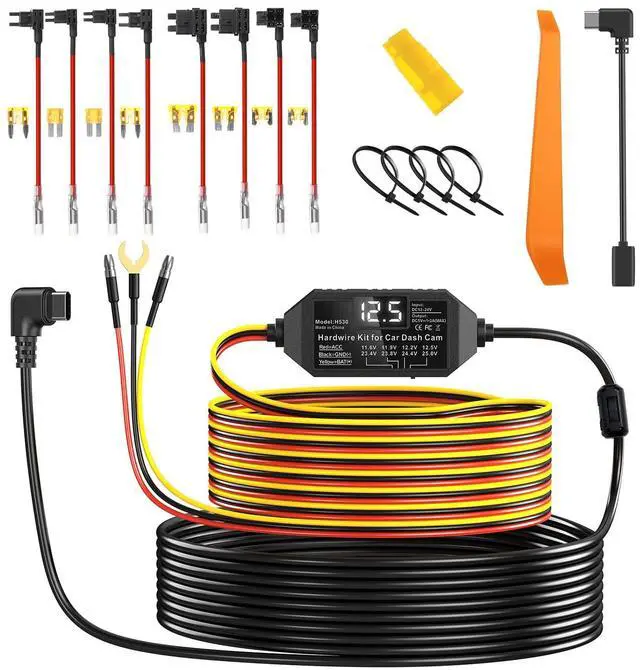 Main image of Dash Cam Hardwire Kit USB C with Acc Detection, 12V-24V to 5V/3A Adapter Power Cable with Voltage Display, 4-Level Low Voltage Protection for Dash Camera 24/7 Parking Mode & Continuous Recording