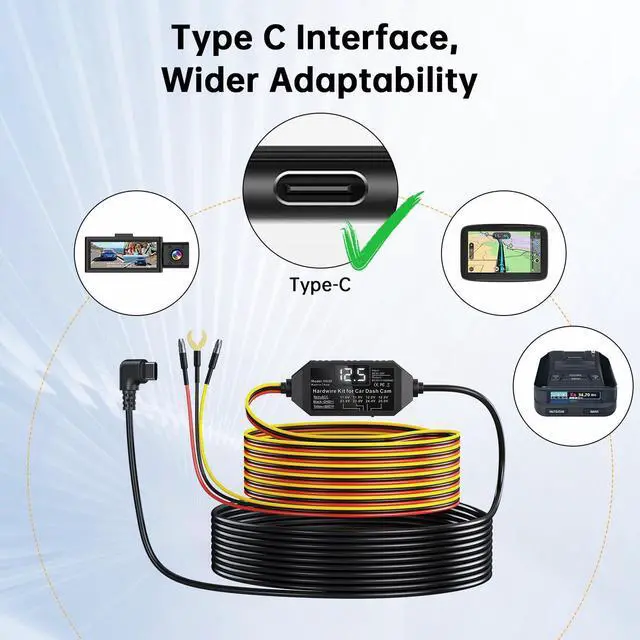 Alt view image 4 of 7 - Dash Cam Hardwire Kit USB C with Acc Detection, 12V-24V to 5V/3A Adapter Power Cable with Voltage Display, 4-Level Low Voltage Protection for Dash Camera 24/7 Parking Mode & Continuous Recording