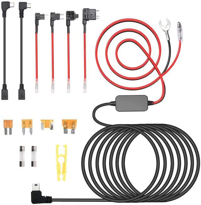 Main image of 3-in-1 Hard Wire Kit USB-C & Micro/Mini USB Hardwire Kit for Dash Cams 12V-24V to 5V Car Dash Camera Power Cord with Low Voltage Protect ion, 13FT Extended Cable for Dash Camera, GPS, Radar Detector