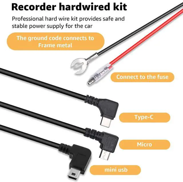 Alt view image 3 of 7 - 3-in-1 Hard Wire Kit USB-C & Micro/Mini USB Hardwire Kit for Dash Cams 12V-24V to 5V Car Dash Camera Power Cord with Low Voltage Protect ion, 13FT Extended Cable for Dash Camera, GPS, Radar Detector
