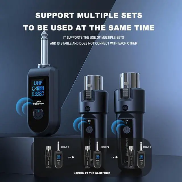Alt view image 2 of 7 - Upgrade 2.4GHZ Wireless XLR Transmitter and Receiver, Built-in Rechargeable Lithium Battery for Dynamic Microphone,Audio Mixer,Electric Guitar Bass (1 Receive + 2transmit)