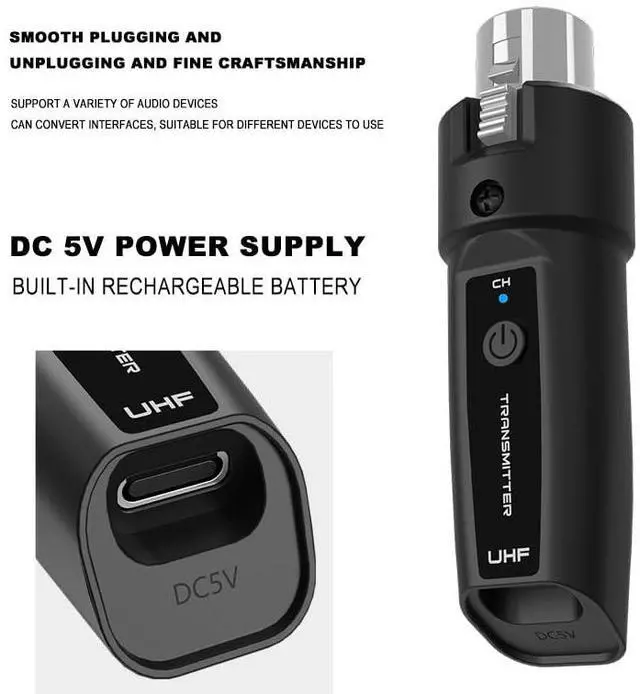 Alt view image 4 of 7 - Upgrade 2.4GHZ Wireless XLR Transmitter and Receiver, Built-in Rechargeable Lithium Battery for Dynamic Microphone,Audio Mixer,Electric Guitar Bass (1 Receive + 2transmit)