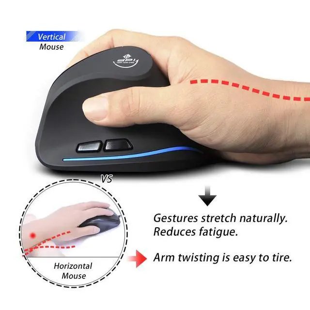 Alt view image 2 of 7 - Vertical Wireless Mouse,2.4G USB Optical Ergonomic Mice with 3 Adjustable DPI 1000/1600/2400 and 6 Buttons for Laptop, PC, Computer, Desktop, Black