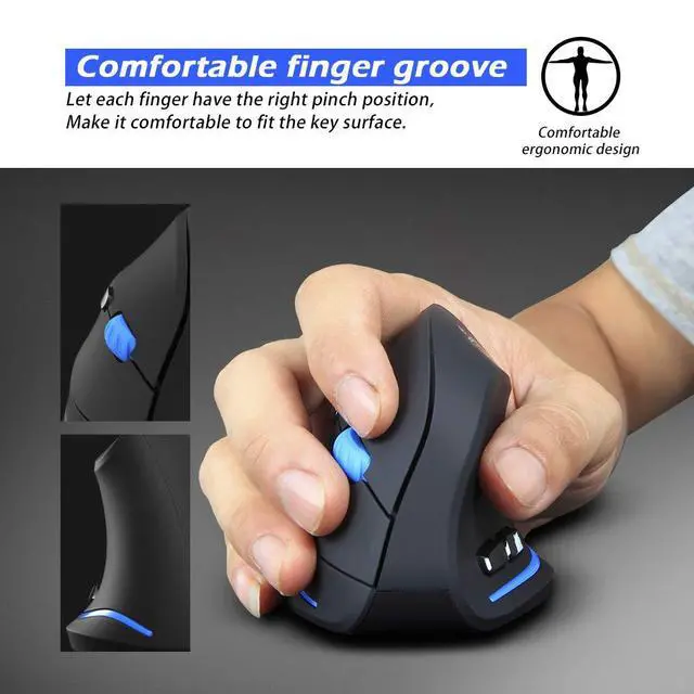 Alt view image 4 of 7 - Vertical Wireless Mouse,2.4G USB Optical Ergonomic Mice with 3 Adjustable DPI 1000/1600/2400 and 6 Buttons for Laptop, PC, Computer, Desktop, Black