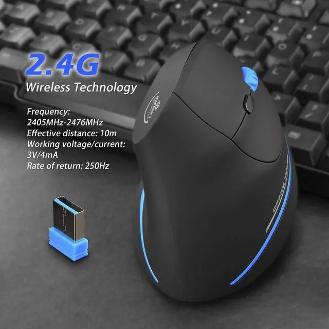 Alt view image 5 of 7 - Vertical Wireless Mouse,2.4G USB Optical Ergonomic Mice with 3 Adjustable DPI 1000/1600/2400 and 6 Buttons for Laptop, PC, Computer, Desktop, Black