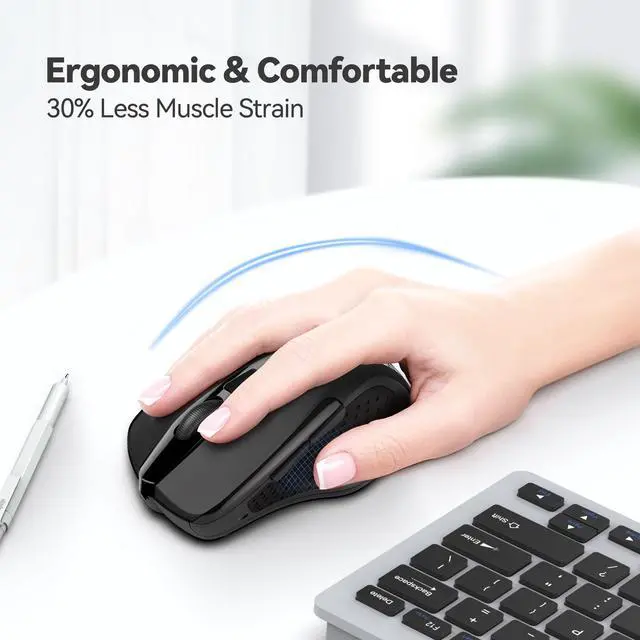 Alt view image 4 of 7 - Wireless Mouse, 2.4G Ergonomic Optical Mouse, Computer Mouse for Laptop, PC, Computer, Chromebook, Notebook, 6 Buttons, 24 Months Battery Life, 2600 DPI, 5 Adjustment Levels - Black