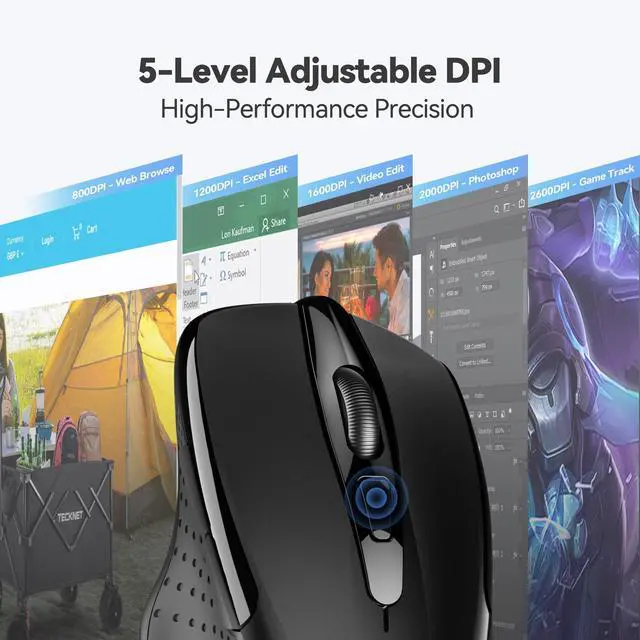 Alt view image 5 of 7 - Wireless Mouse, 2.4G Ergonomic Optical Mouse, Computer Mouse for Laptop, PC, Computer, Chromebook, Notebook, 6 Buttons, 24 Months Battery Life, 2600 DPI, 5 Adjustment Levels - Black