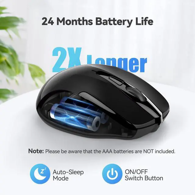 Alt view image 6 of 7 - Wireless Mouse, 2.4G Ergonomic Optical Mouse, Computer Mouse for Laptop, PC, Computer, Chromebook, Notebook, 6 Buttons, 24 Months Battery Life, 2600 DPI, 5 Adjustment Levels - Black