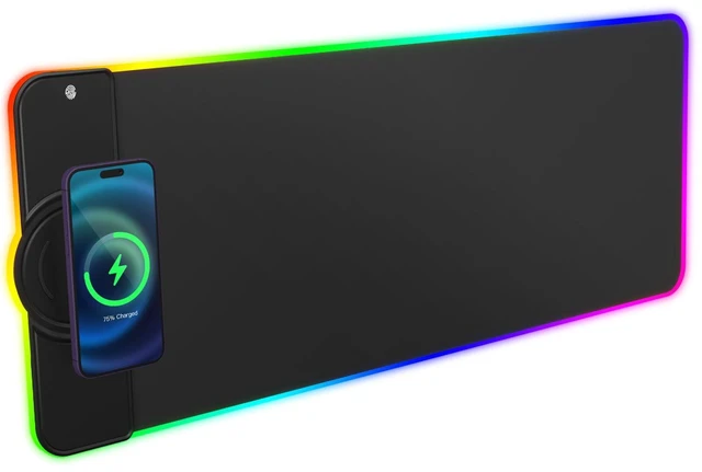 Main image of Charging RGB Gaming Mouse Pad - Wireless 15W Mousepad LED Extra Large Mouse Mat 80 * 30cm, 10 Light Modes Gaming Room Accessories, Computer Keyboard Mat Fast Charging Desk Mat for Gaming, Black