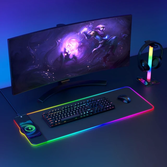 Alt view image 4 of 6 - Charging RGB Gaming Mouse Pad - Wireless 15W Mousepad LED Extra Large Mouse Mat 80 * 30cm, 10 Light Modes Gaming Room Accessories, Computer Keyboard Mat Fast Charging Desk Mat for Gaming, Black