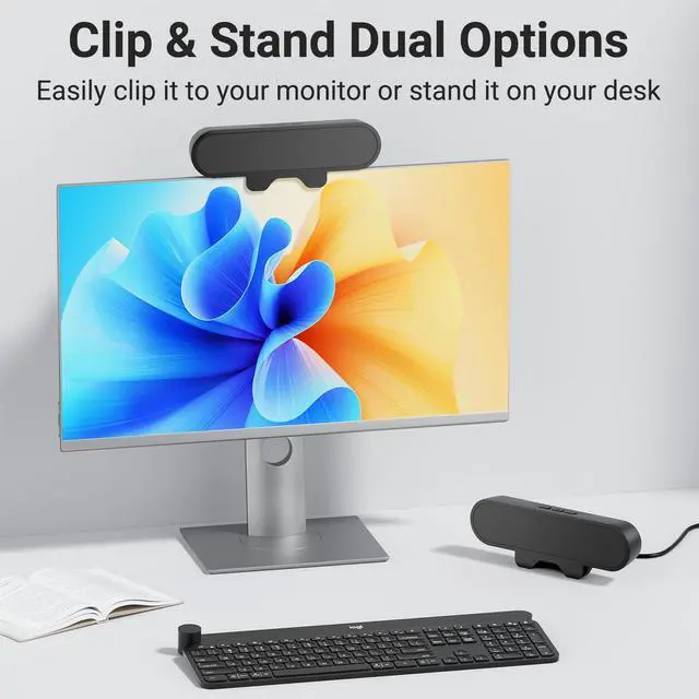 Alt view image 2 of 7 - Monitor Speakers, Computer Speakers for Desktop PC, USB Speaker with Integrated USB A Type C Connector, Easily Clamp to Monitors, 10W(Black)