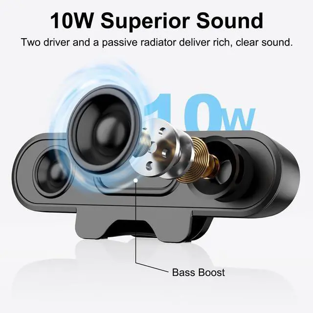 Alt view image 3 of 7 - Monitor Speakers, Computer Speakers for Desktop PC, USB Speaker with Integrated USB A Type C Connector, Easily Clamp to Monitors, 10W(Black)