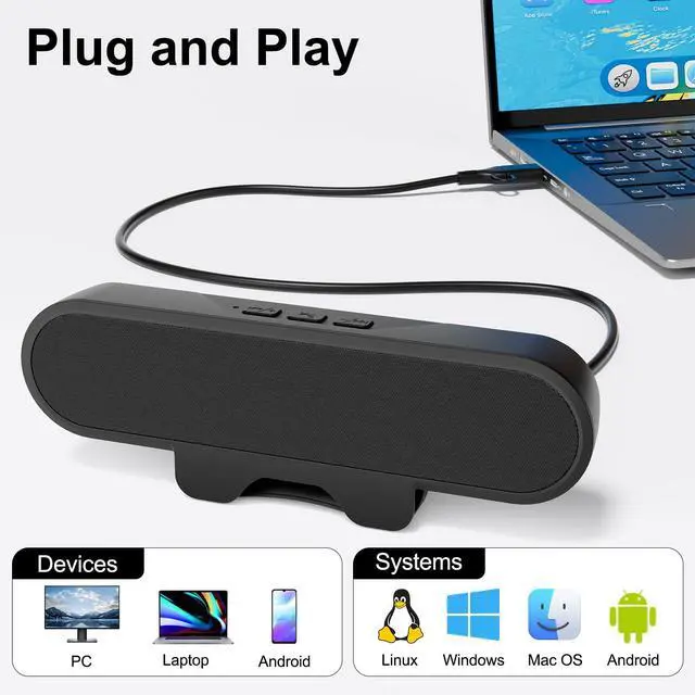 Alt view image 6 of 7 - Monitor Speakers, Computer Speakers for Desktop PC, USB Speaker with Integrated USB A Type C Connector, Easily Clamp to Monitors, 10W(Black)