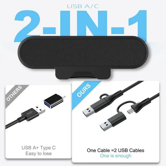 Alt view image 4 of 7 - Monitor Speakers, Computer Speakers for Desktop PC, USB Speaker with Integrated USB A Type C Connector, Easily Clamp to Monitors, 10W(Black)