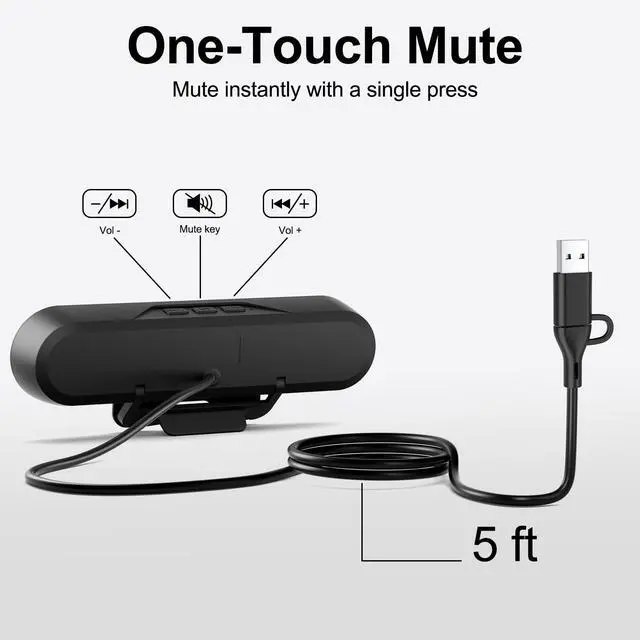 Alt view image 7 of 7 - Monitor Speakers, Computer Speakers for Desktop PC, USB Speaker with Integrated USB A Type C Connector, Easily Clamp to Monitors, 10W(Black)