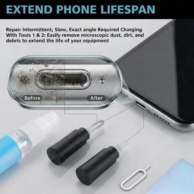 Alt view image 4 of 7 - Cleaner Kit for AirPod,Multi-Tool iPhone Cleaning Kit,Cell Phone Cleaning Repair & Recovery for iPhone & iPad(Type C)Charging Port,Lightning Cables&Connectors,Easy to Store & Carry Design,Black