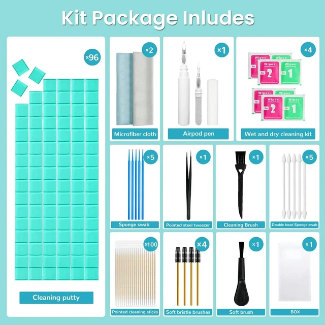 Alt view image 2 of 7 - Airpods Cleaner Kit 221 Pcs Earbud Cleaning Putty Remove Ear Wax Phone Cleaning kit Cleaner Pen Brush Microfiber Cloth for Airpods Pro/1/2/3 Charging Case Headphones Camera Hearing Aids