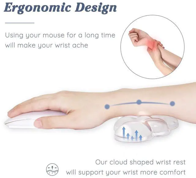 Alt view image 6 of 7 - Soft Clear Cloud Wrist Rest Cushion for Mouse Cool Silicone Gel Ergonomic Wrist Pain Relief Mouse Wrist Support Pad with Gel-Filled for Office School Home Laptop & Computer Mouse (Transparent)