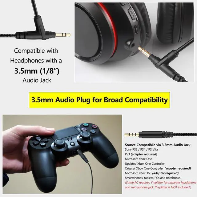 Alt view image 2 of 7 - Boom Microphone Cable with Mute & Volume, 6.6FT 3.5mm Replacement Aux Mic Cord for Gaming Headsets Compatible with PS4/5, Xbox, PC, Controllers & Phones