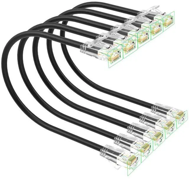 Main image of Cat 6 Patch Cables 3 feet (5Pack), Slim Cat6a Ethernet Patch Cable 10Gbps 550Mhz, UTP Pure Copper Patch Cables Cat6, Flexible Thin Cat6a Patch Cable for Network Devices Setup, Black